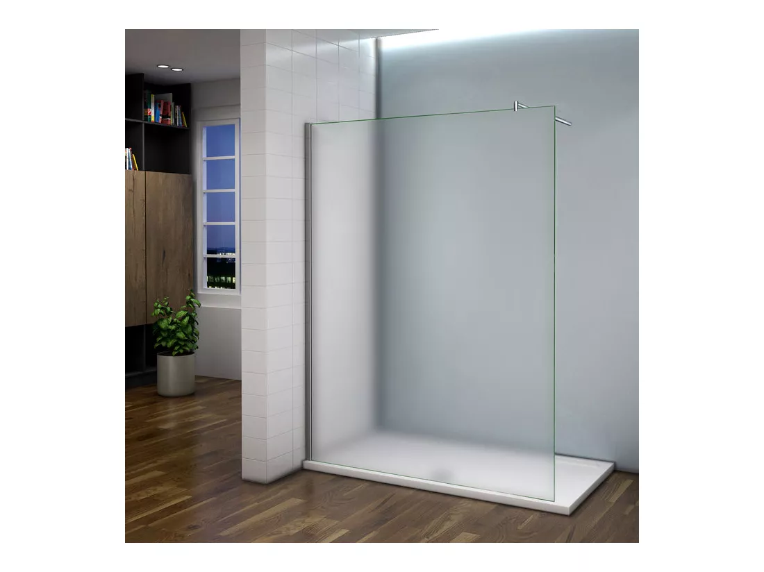 Paroi de douche à l'italienne 140x200cm - 8mm verre trempé sablé - Avec barre de fixation 70-120cm en cylindrique