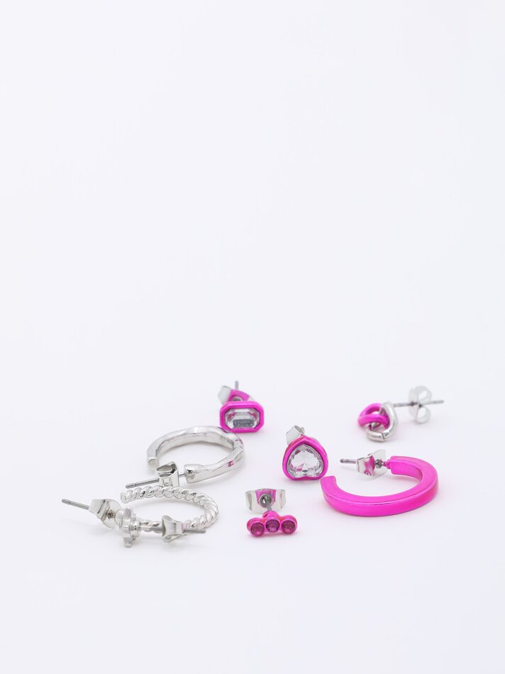 Conjunto de 9 brincos combinando - Rosa