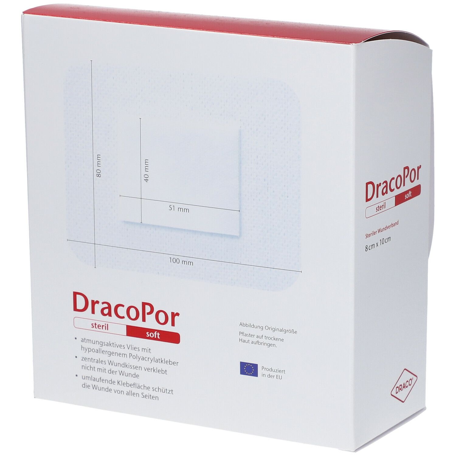 DracoPor Wundverband Soft weiß steril 10 x 8cm