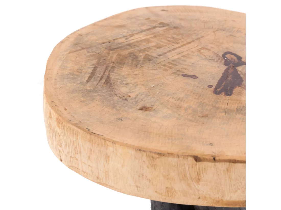 TABLE D'APPOINT À TROIS PIEDS TECK 40 Bois massif, rond 04 schwarz-natur