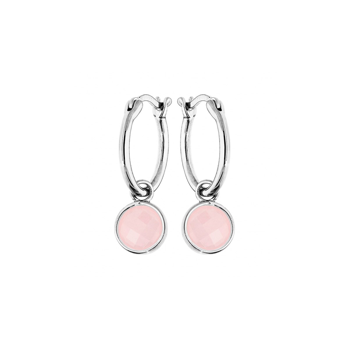 Créoles Argent - Pierre facettée rose