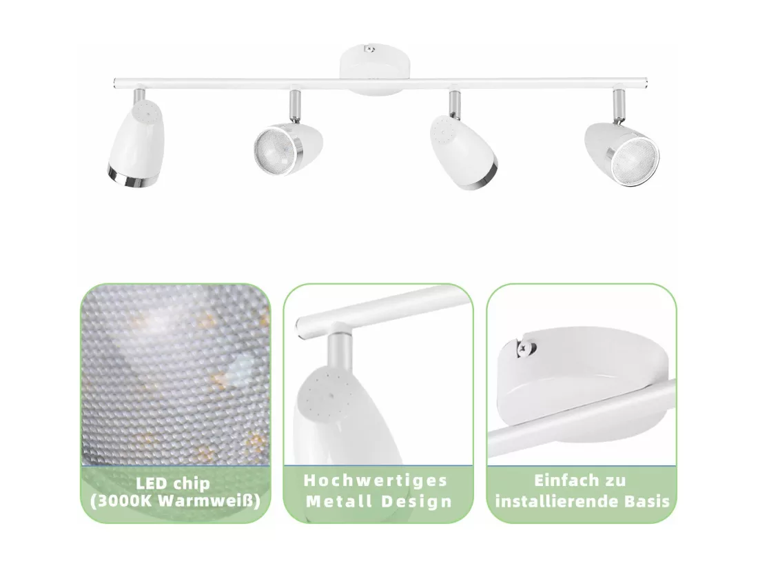 NETTLIFE Spot de plafond LED 4 ampoules moderne 4W blanc blanc chaud 3000K