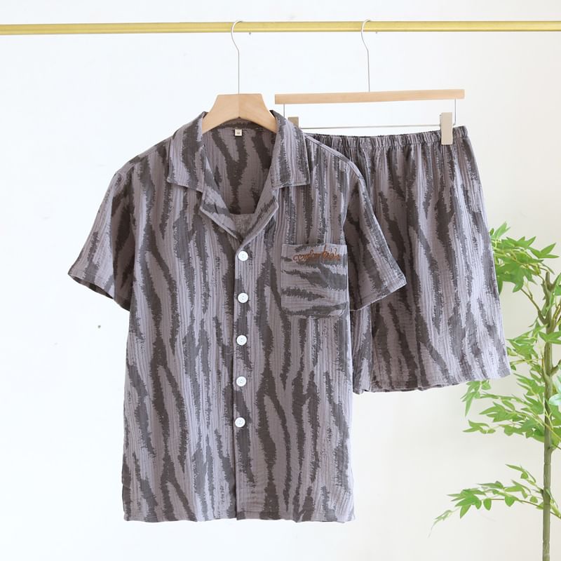 Dogini - Pyjamaset: overhemd met korte mouwen en zebraprint + korte broek