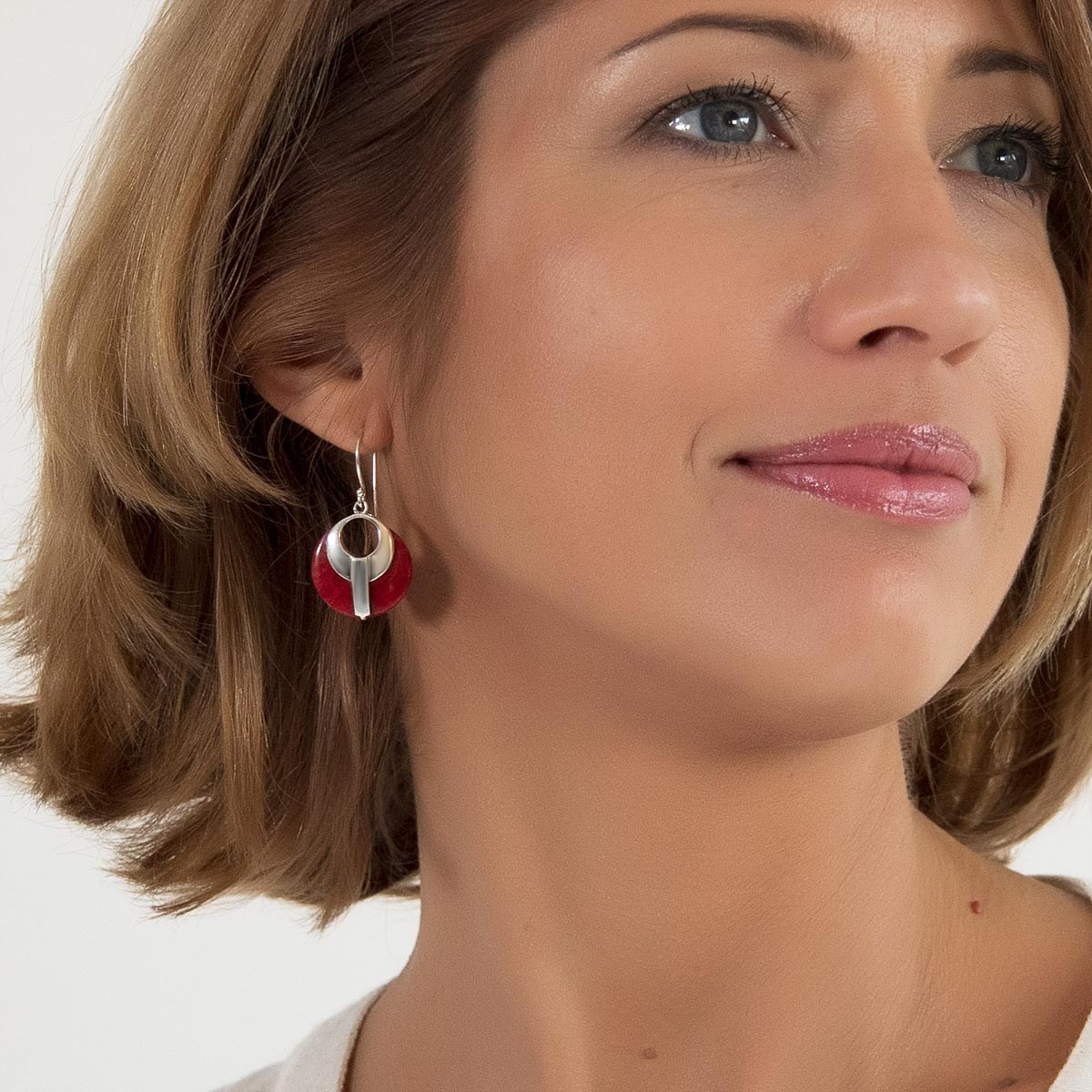 Boucles d'oreille corail naturel Argent massif 925 Forme Ronde