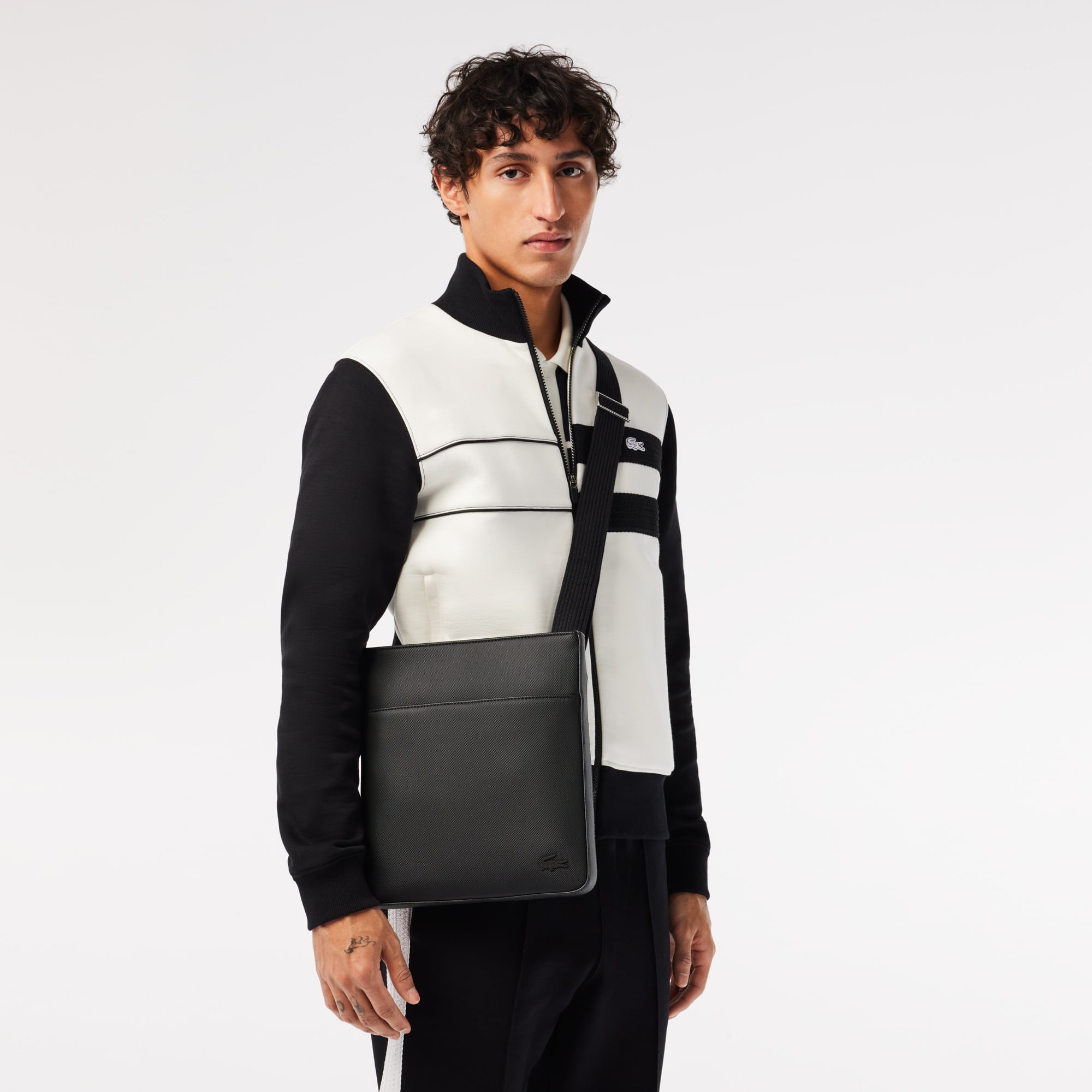 Sacoche plate Men's Classic effet petit piqué Sacoches & Pochettes - Noir - Lacoste - Homme