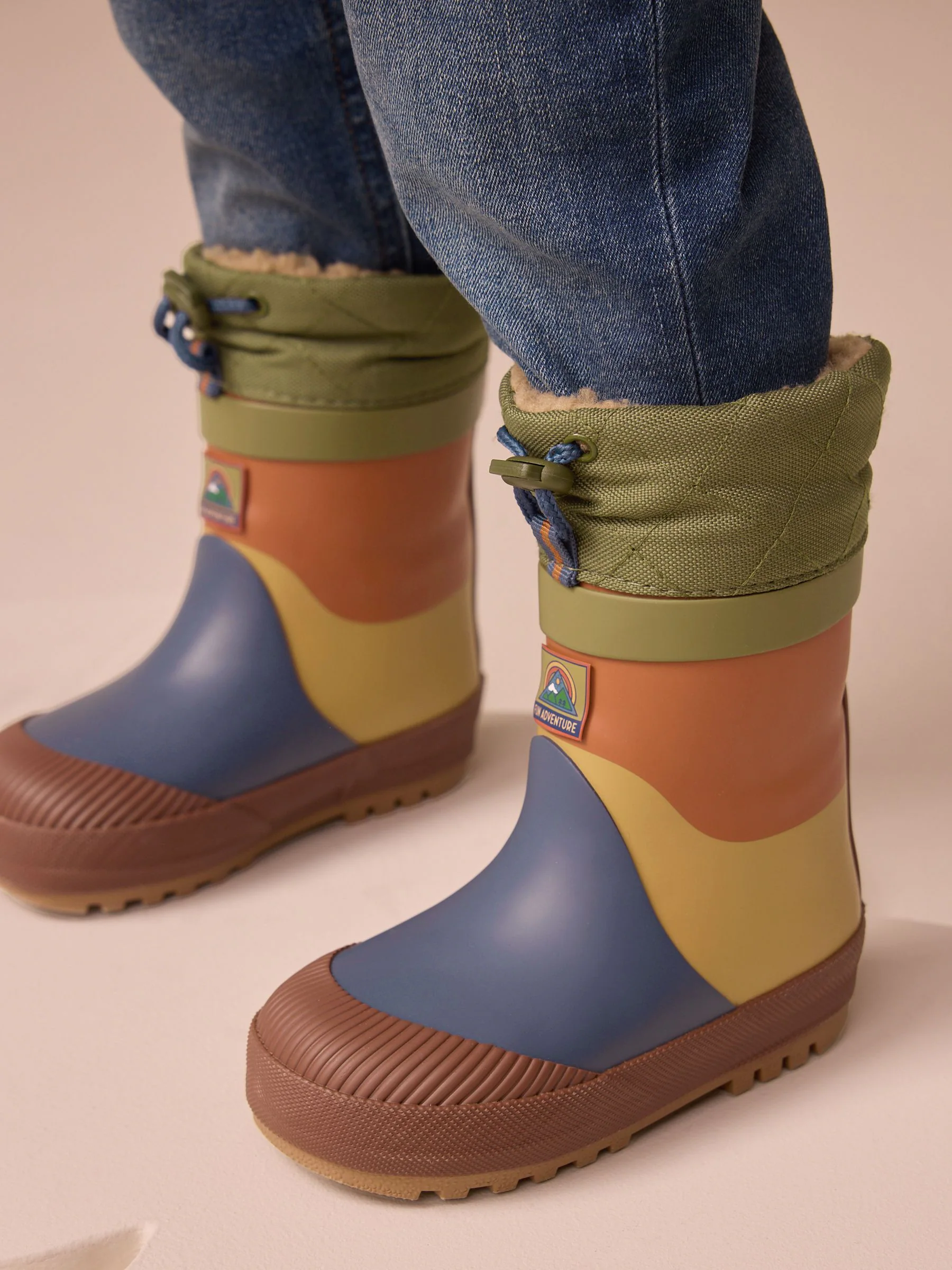 Blauw/groen met kleurvlak - Thinsulate™ - Gevoerde thermoregenlaarzen met boord