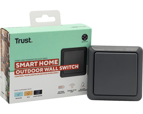 Trust Smart AGST-8800 Draadloze buitenwandschakelaar IP44 Zwart/Grijs