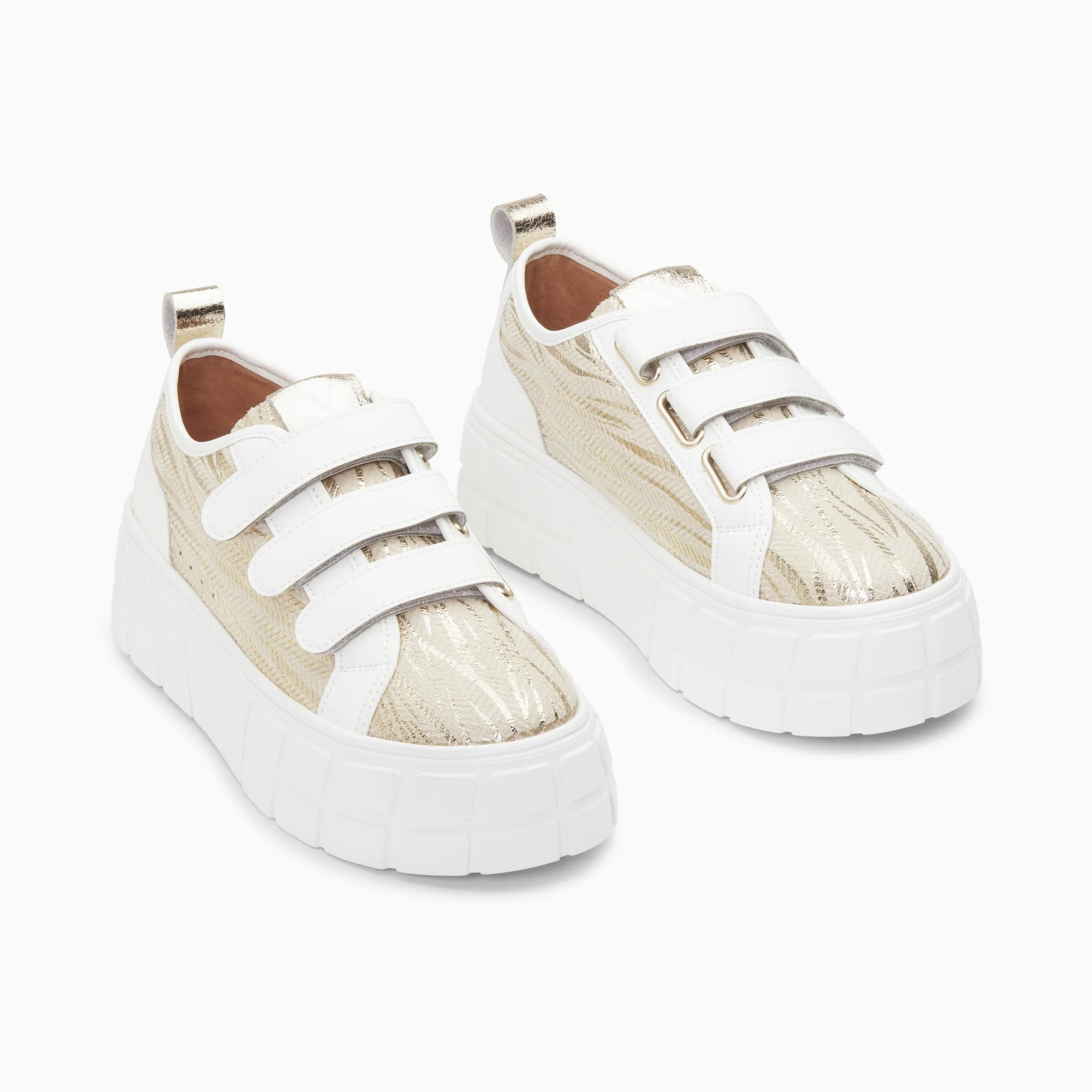 Sneakers-Baskets Bridget beige et or zébré à plateforme