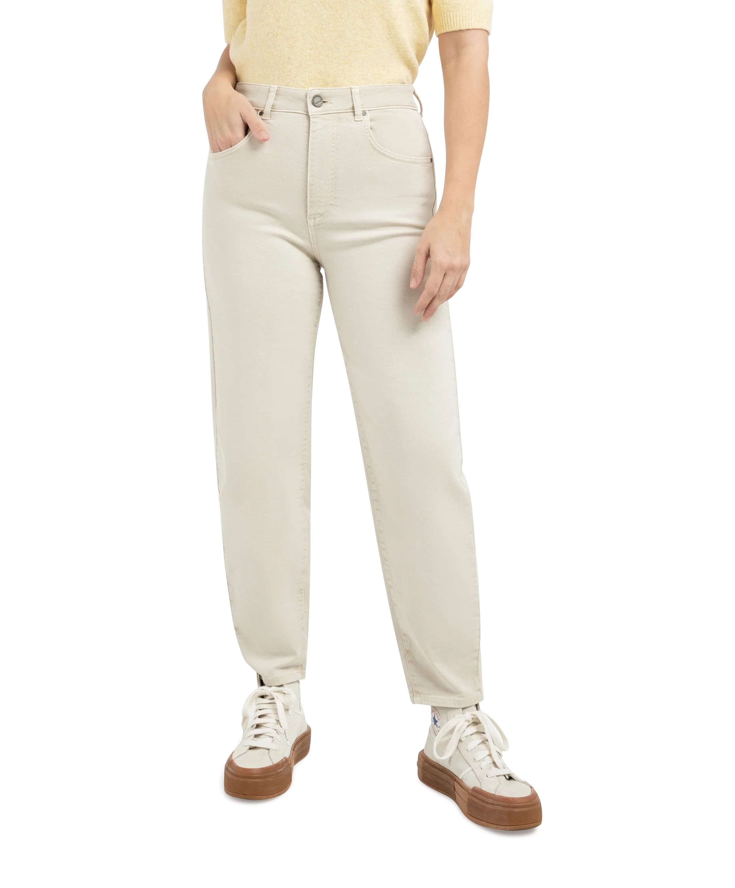 YAYA Barrel met naaddetails dames jeans beige