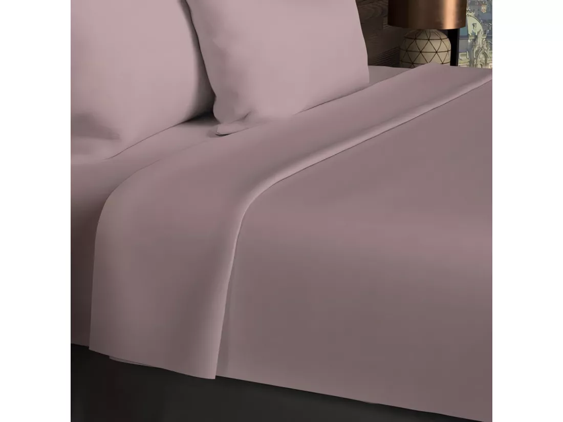 Drap plat en coton 57 fils 240x290 cm UNI vieux rose, par Soleil d'ocre