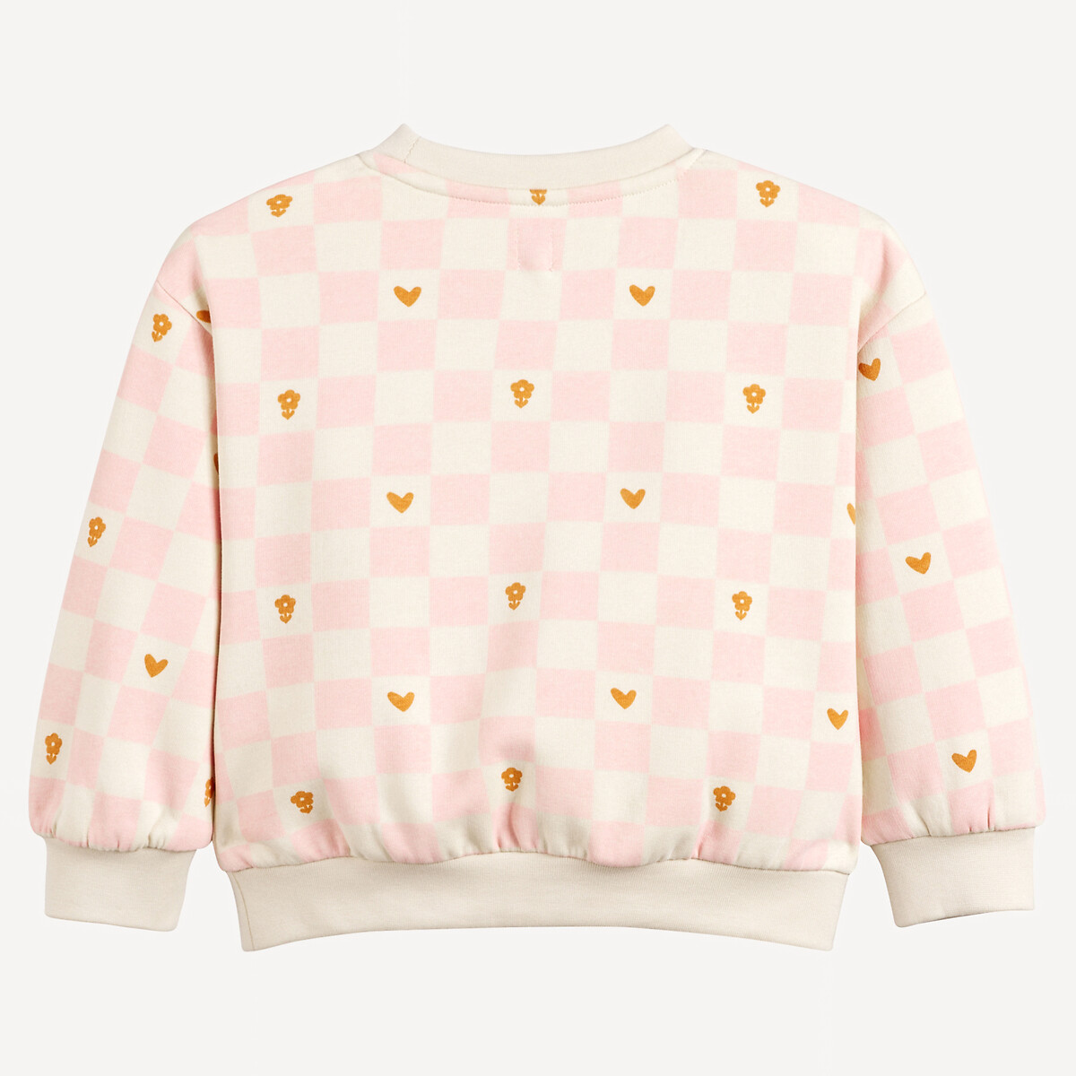 COLEÇÕES LA REDOUTE<br>Suéter com gola redonda, estampa xadrez e corações, em fleece