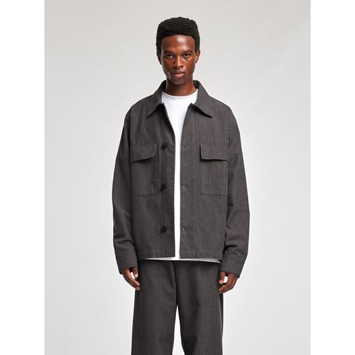 Annarr Harki Pinstripe Overshirt, Dark Gull Gray, XL