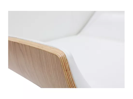 Chaise de bureau à roulettes design blanc, bois clair et acier chromé CURVED