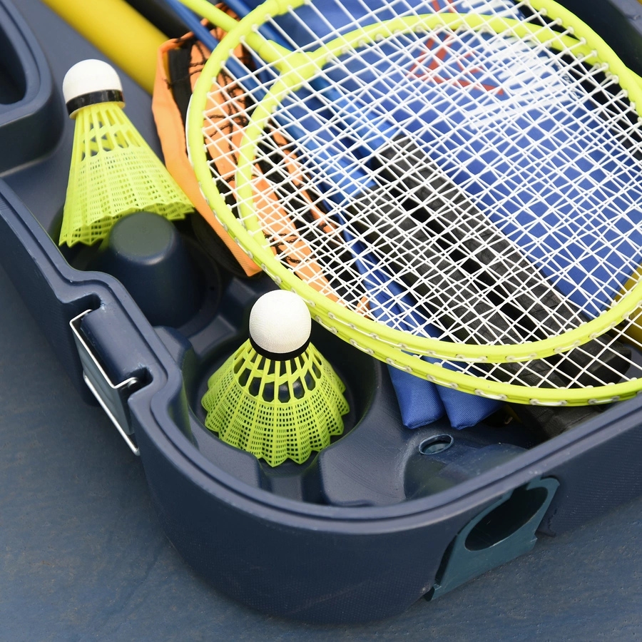 HOMCOM Badmintonnetz mit 4 Schlägern gelb, blau