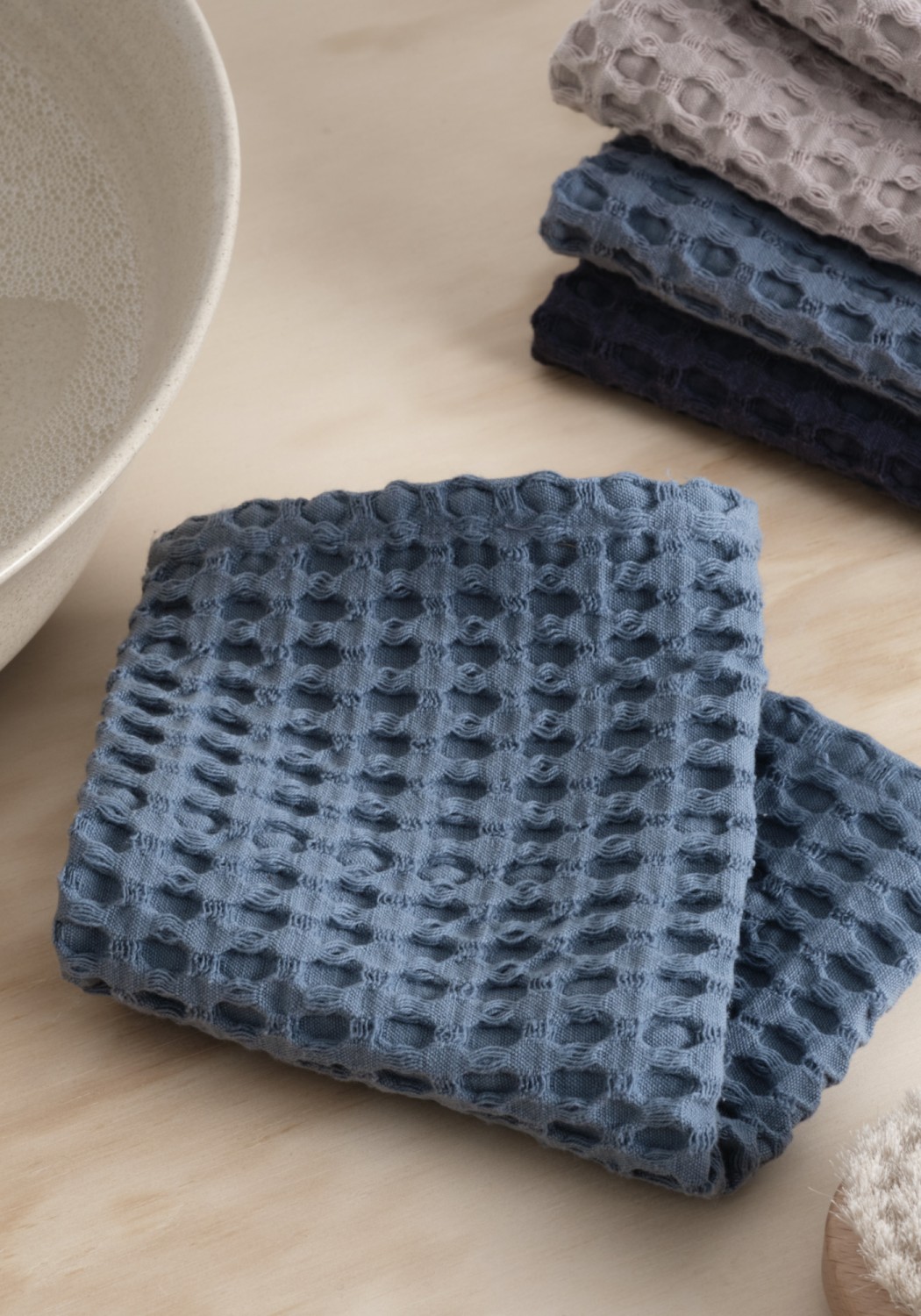 The Organic Company Waschlappen Big Waffle Wash Cloth Grey Blue