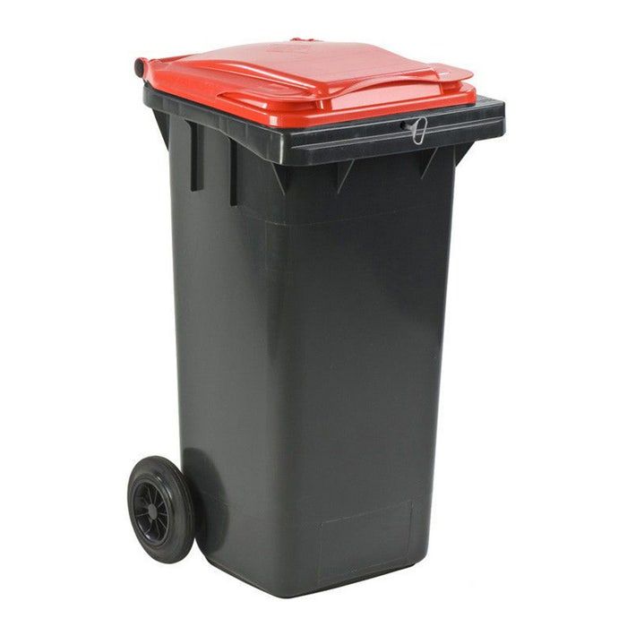 Minicontainer 120 liter grijs met rood deksel en driekantslot (6151801198138)