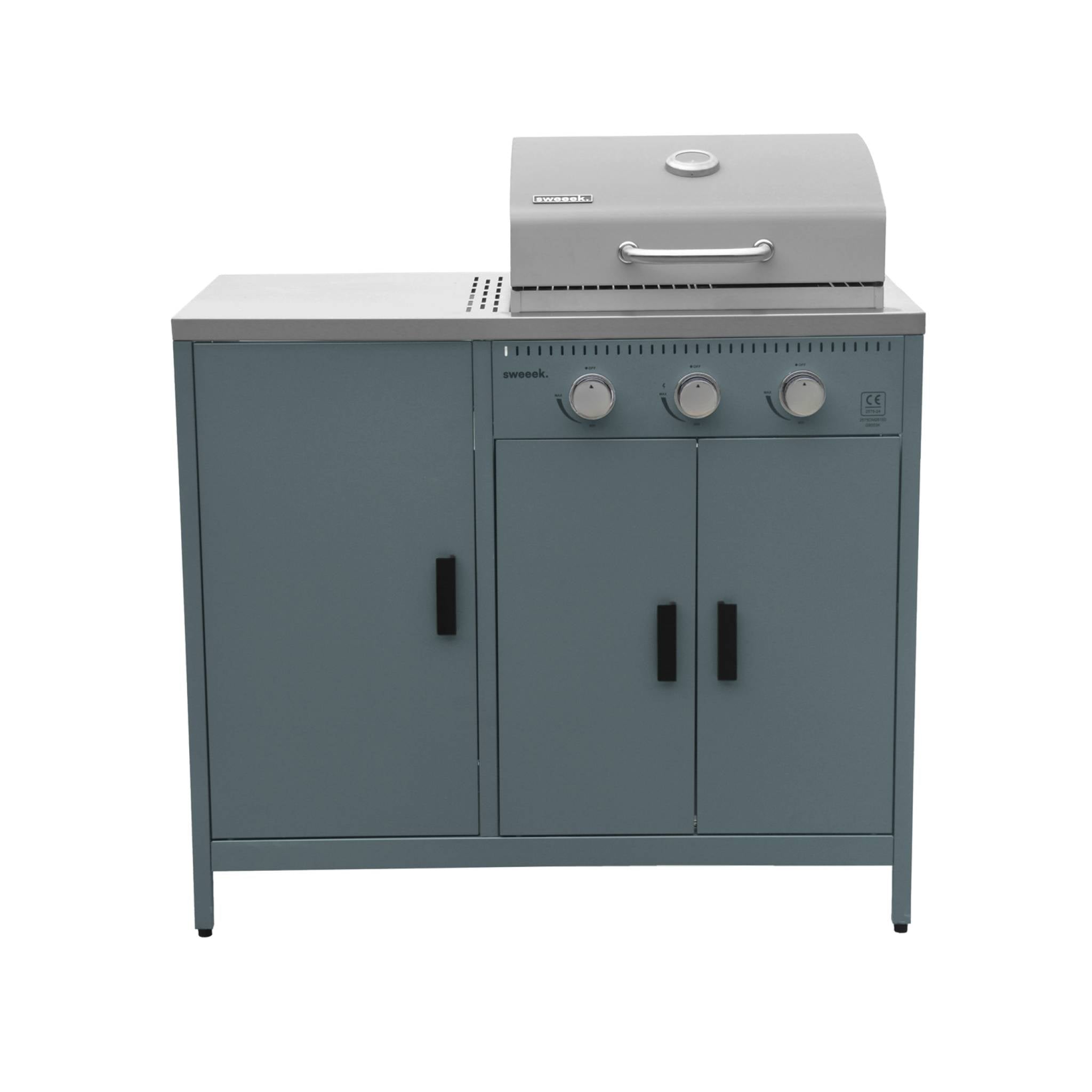 sweeek - Buitenkeuken 3 modules met gasbarbecue staal