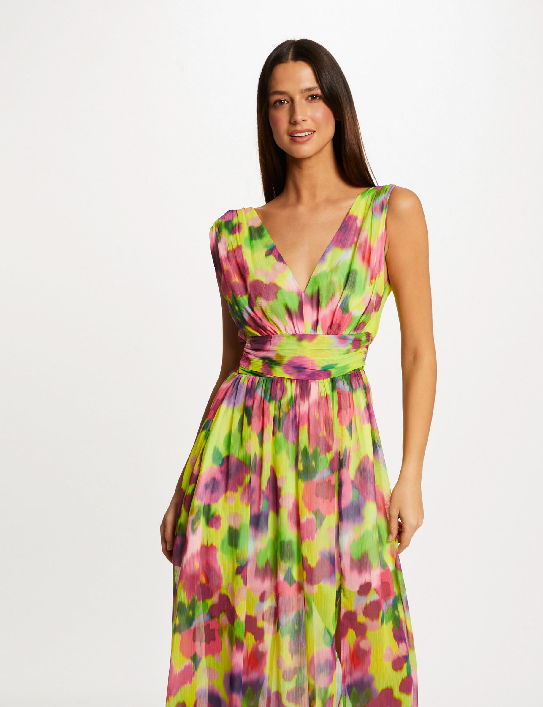 Robe longue cintrée imprimé abstrait multico femme - multico