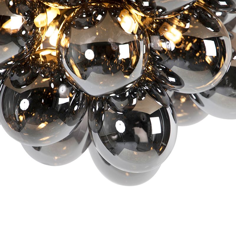 Design plafondlamp zwart met smoke glas 6-lichts - Uvas