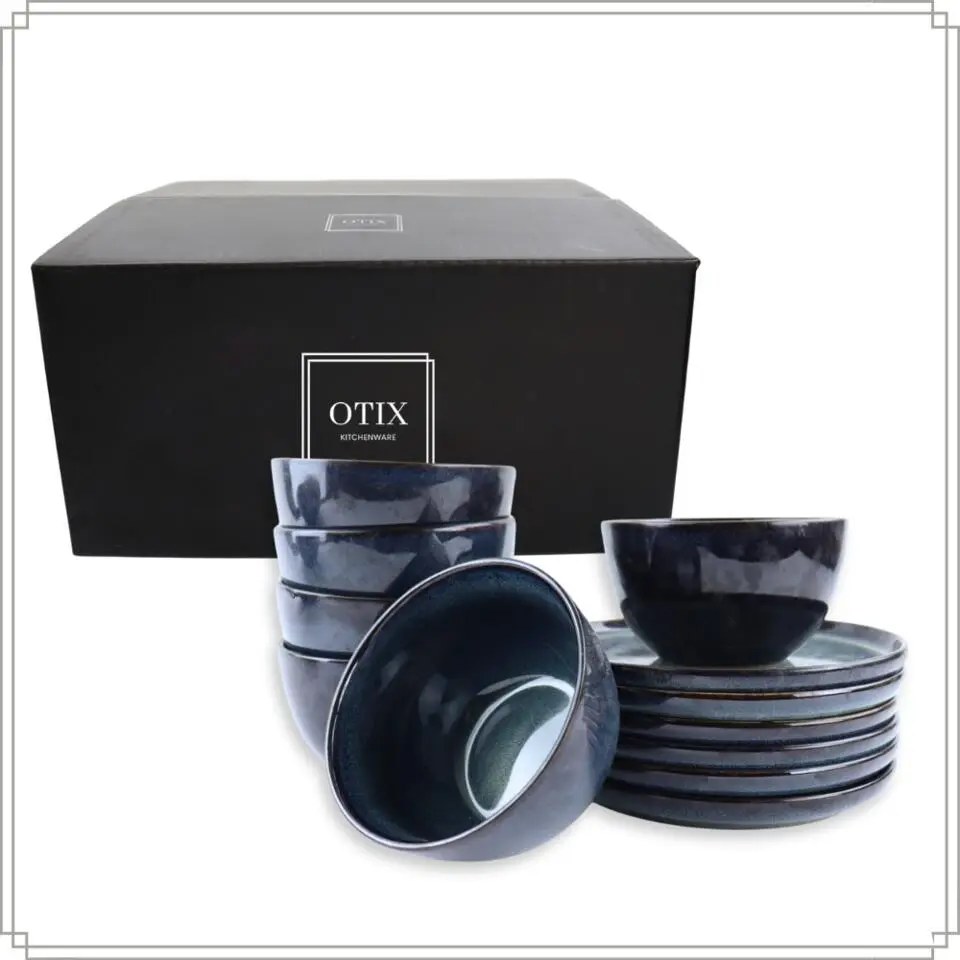 OTIX Serviesset 6 Persoons met Bordenset Soepkommen 600ml Schaaltjes EBONY