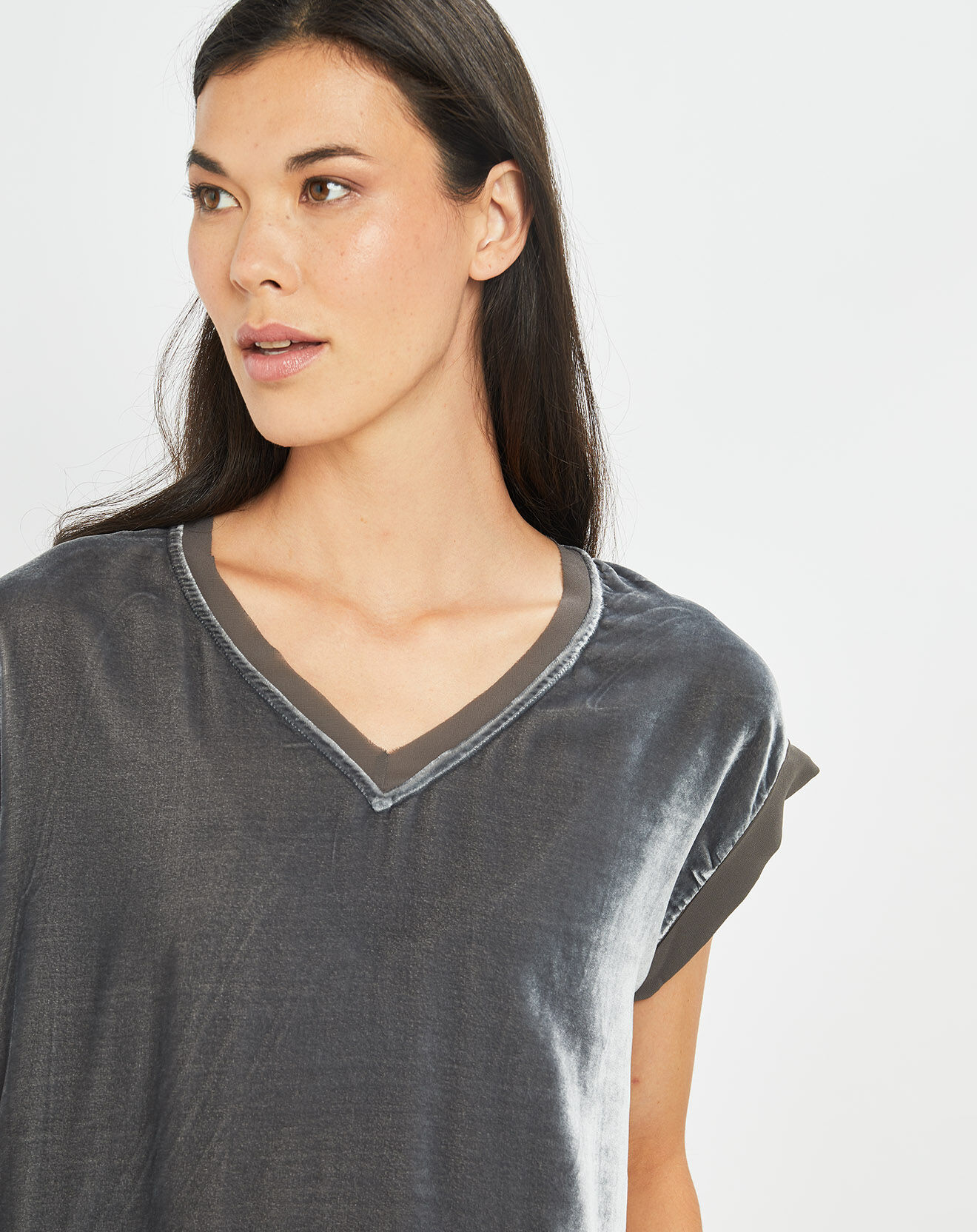 Lauren Vidal Top en Velours Basal gris