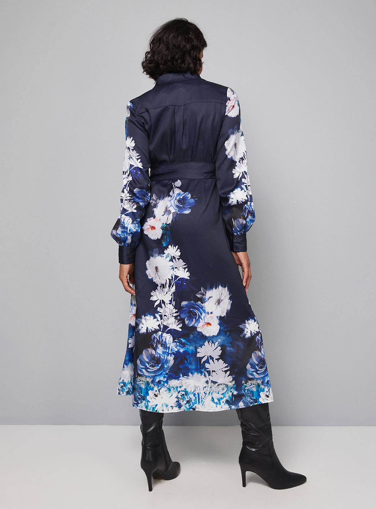 Wallis Robe Chemise Midi Florale à Dos Noué