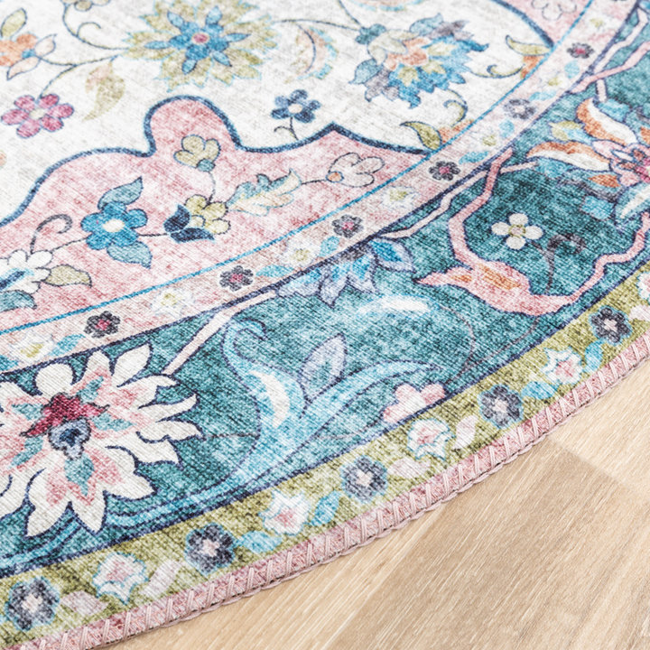 Rond vintage vloerkleed - Lily Oriental Blauw/Roze | Fleurig
