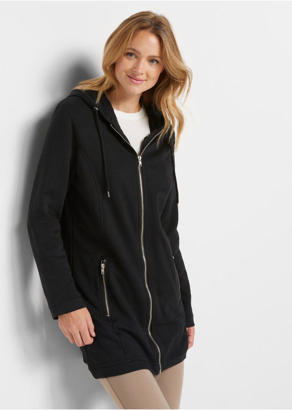 Gilet sweat long avec poches zippées