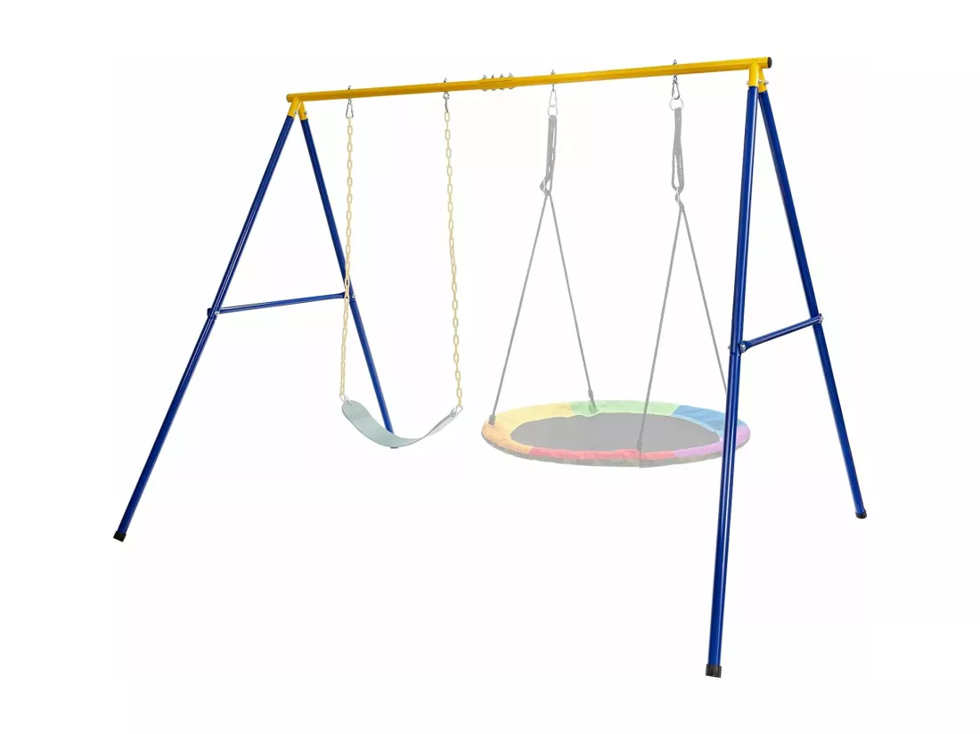 Portique de Balançoire pour Enfants en Forme de A Charge 300KG avec 2 Façons de Suspendre Piquets d'Ancrage 249x185x181,5cm