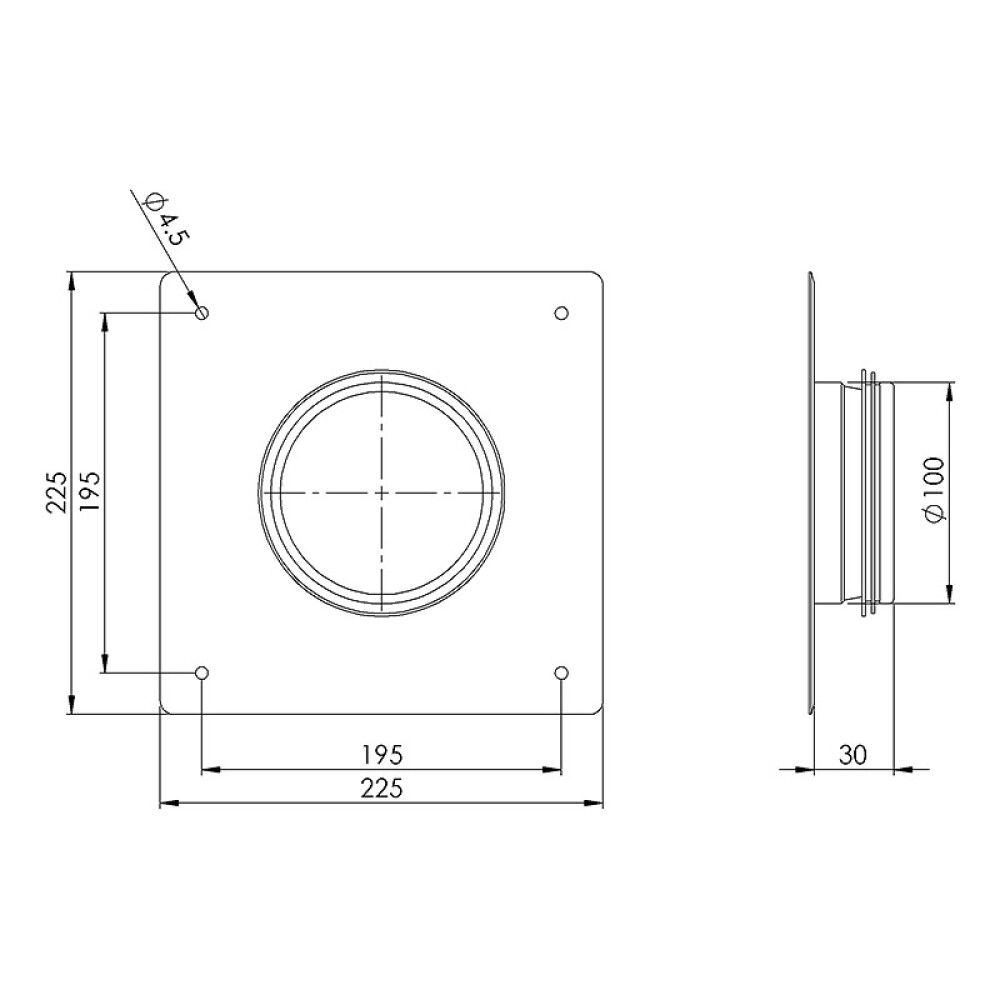 TAK OG VEGG TAPP EUROPLAST 225X225 Ø100MM