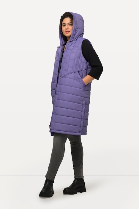 HYPRAR Long-Steppweste, Steppmix, 2-Wege-Zipper, Kapuze