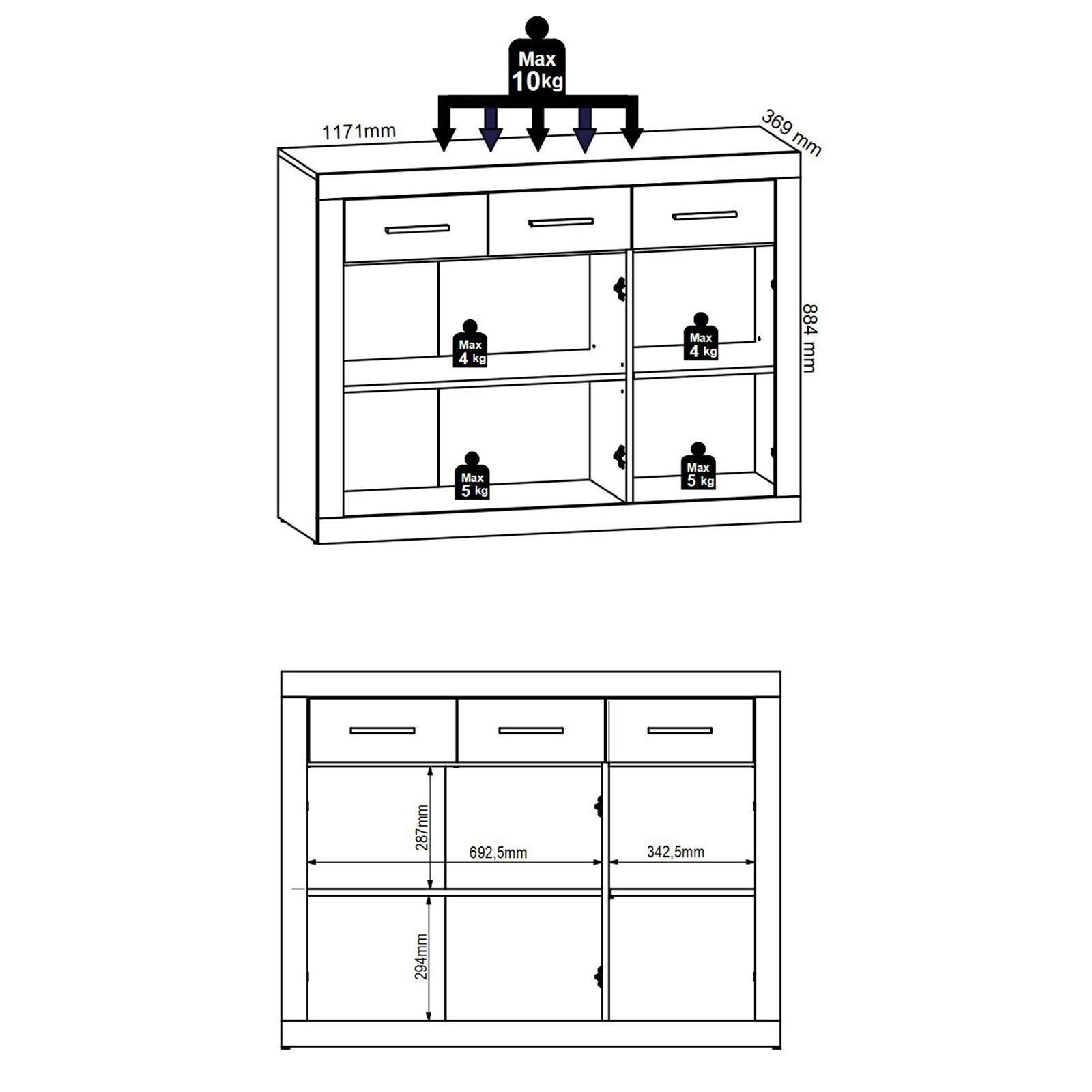Kommode - Sonoma Eiche-weiß - 3 Schubkästen - 117 cm