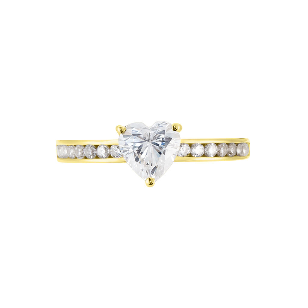 Bague Or Jaune Solitaire Accompagné Robbie Oxyde De Zirconium