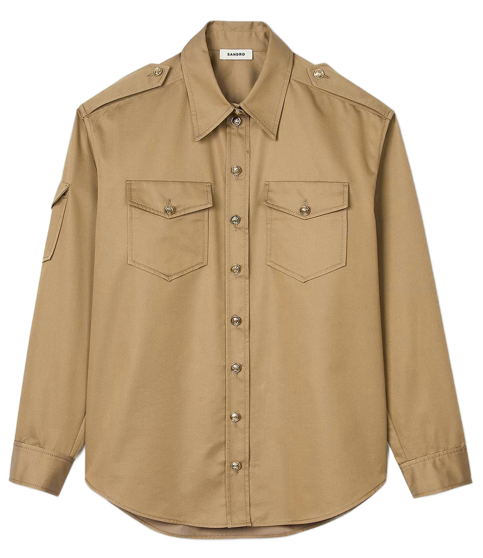 Chemise droite col classique en coton mélangé | Marron