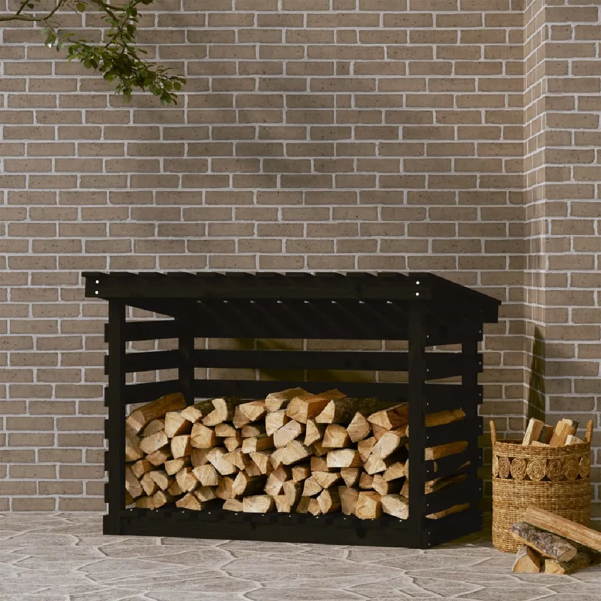 vidaXL Support pour bois de chauffage Pin Noir