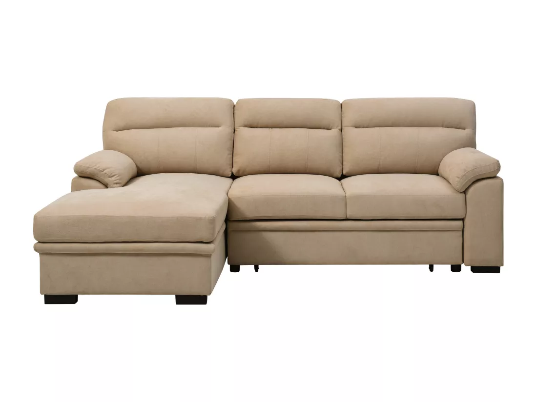Canapé d'angle gauche convertible en tissu beige ULENIO