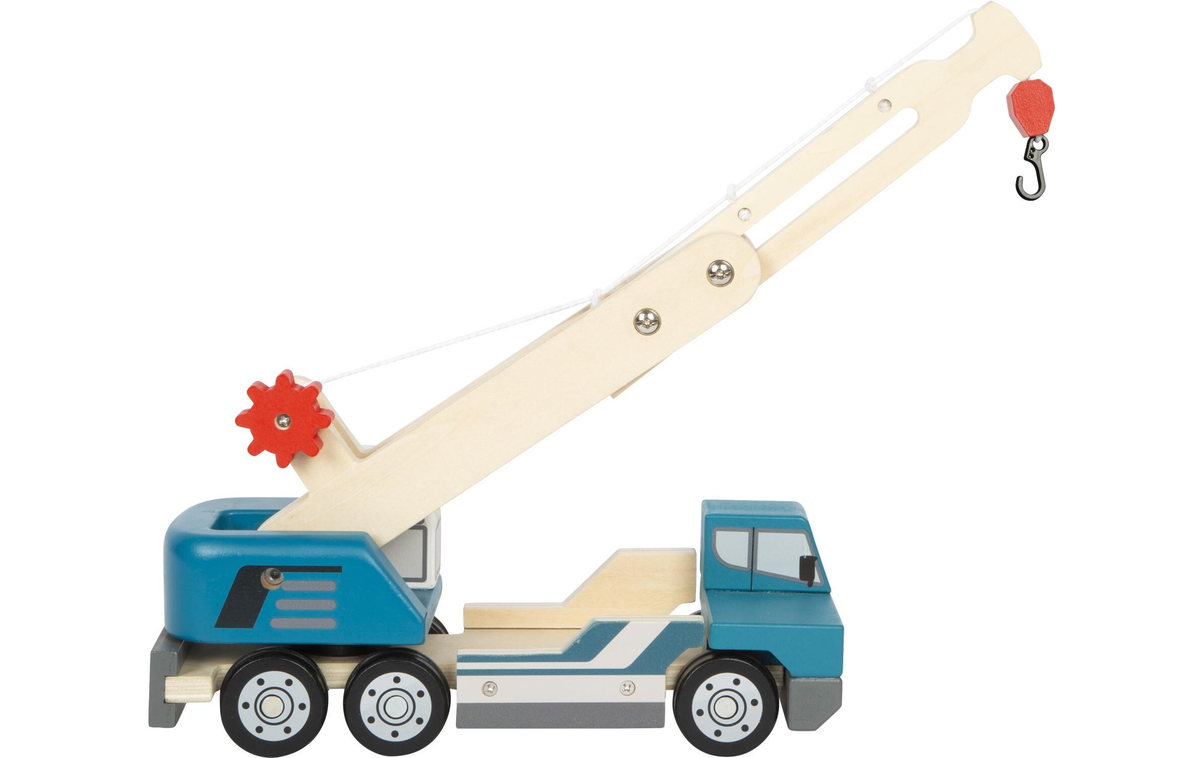 Kranwagen mit PaletteSpielzeug-Kranwagen aus Holz mit beweglicher Palette