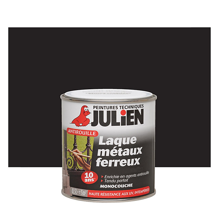 Peinture extérieure laque métaux ferreux antirouille monocouche Julien satin noir 0,5L