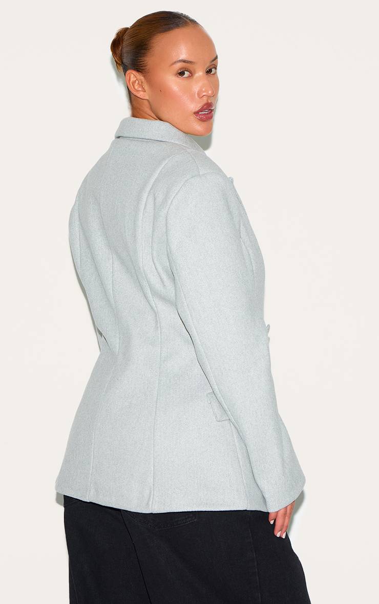 Gris Blazer Grande Taille Asymétrique À Double Boutonnage Aspect Laine