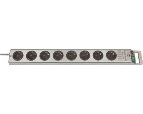 Brennenstuhl Super-Solid 8-voudige stekkerdoos met schakelaar, 3G1.5, zilver, 2,5 m