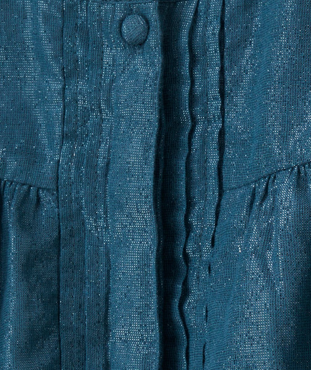 ROBE MANCHES LONGUES BÉBÉ FILLE BLEU-VERT IRISÉ AVEC FRONCES