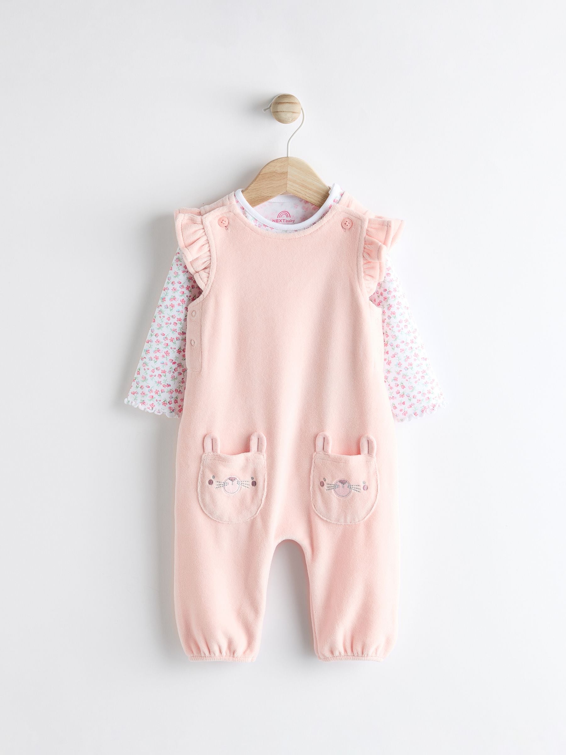 Roze - Babyset van tuinbroek en rompertje met lange mouwen (0 mnd - 2 jr)