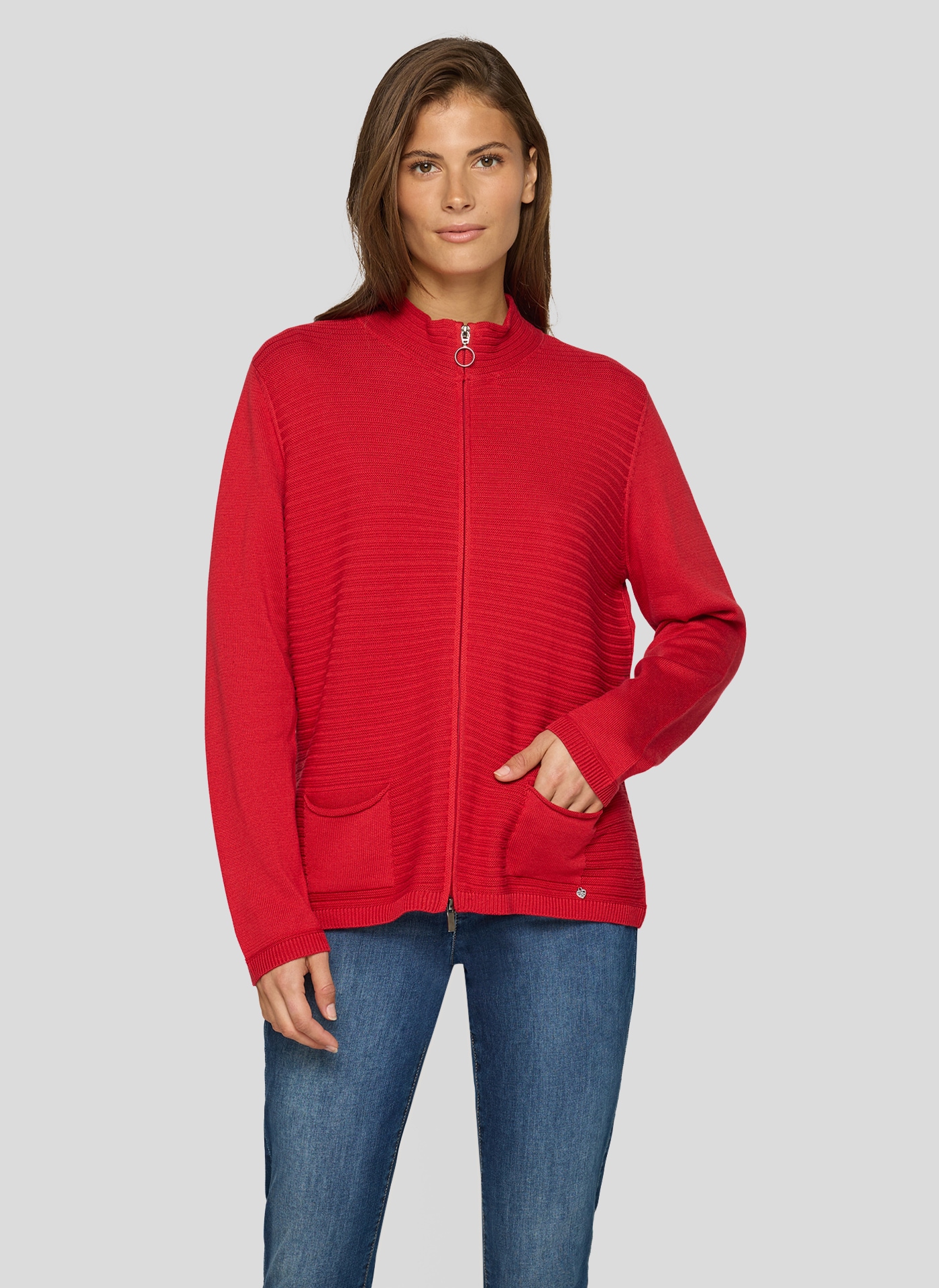 Rabe Strickjacke , mit Reissverschluss und Stehkragen