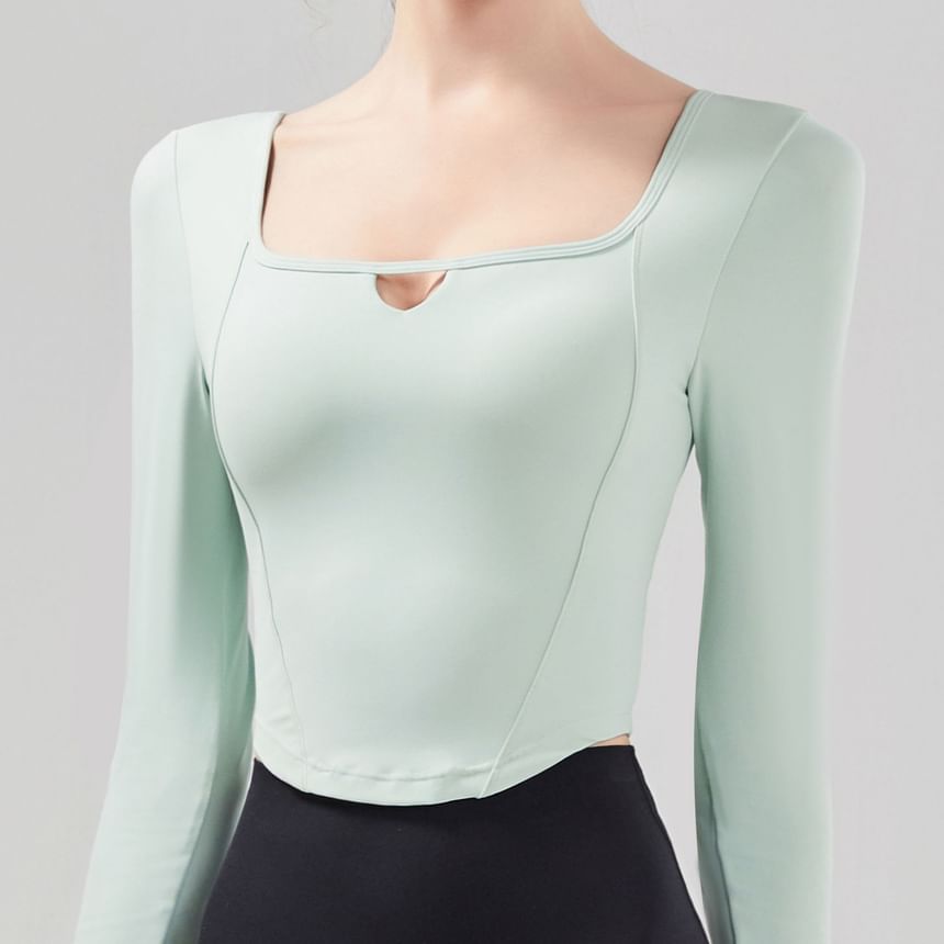 Claduodoe - Effen sporttop met lange mouwen en vierkante hals