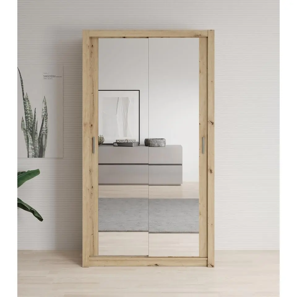 Meubella - Kledingkast Blake - Eiken - 120 cm - Met spiegel