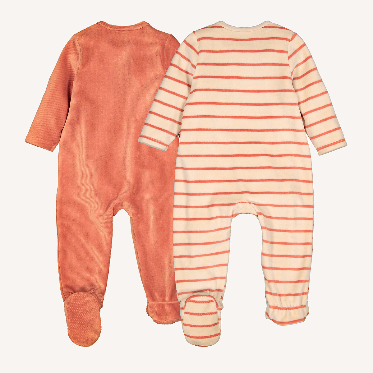COLEÇÃO LA REDOUTE<br>Conjunto de 2 pijamas de veludo, modelo macacão, com listras e coelho