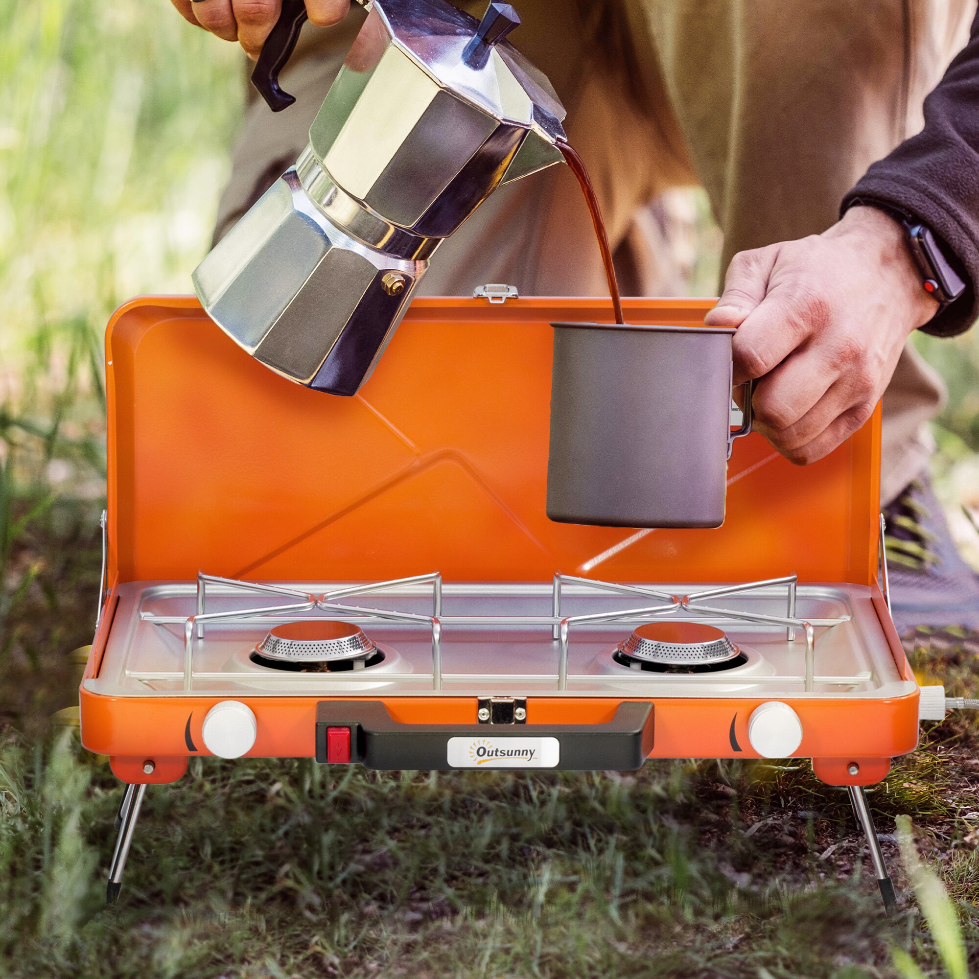 Outsunny Gasgrill mit Kofferdesign für leichten Transport orange 46,5L x 33,5B x 17,4H cm