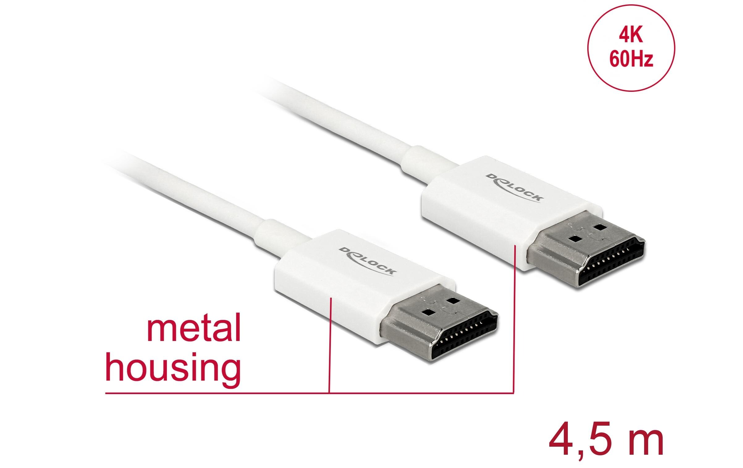 Kabel 4K 60Hz HDMI - HDMI, 4.5 m, WeissDelock Kabel High Speed HDMI mit Ethernet – HDMI-A Stecker > HDMI-A Stecker 3D 4K 4.5 m Slim High Quality