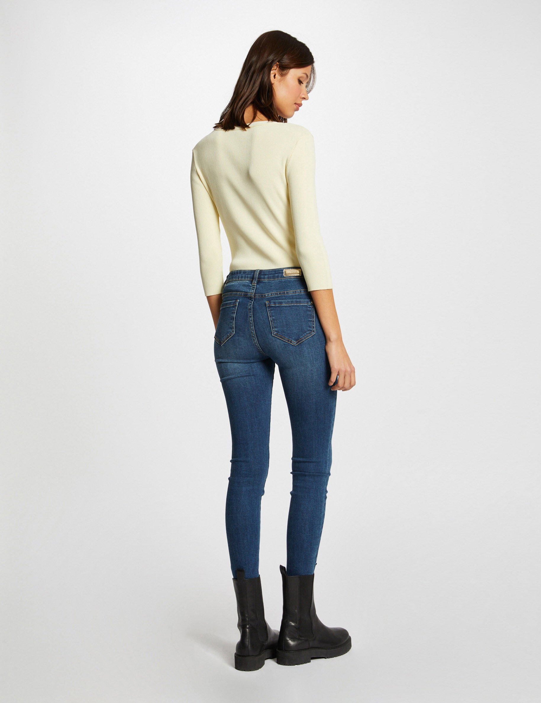 Pull manches 3/4 avec boutons jaune paille femme - jaune_paille