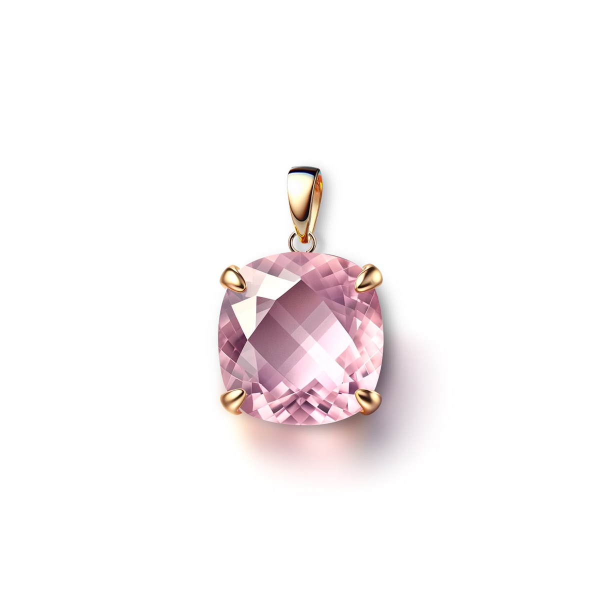 Collier Pendentif Quartz Rose Facetté serti Argent 925 doré à l'or fin 18 carats | Aden